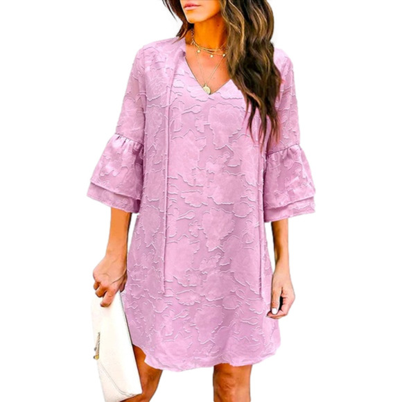 MISSKY shift Bell Sleeve Chiffon Dress Textured Tie Neck Shift size XL - Picture 1 of 9